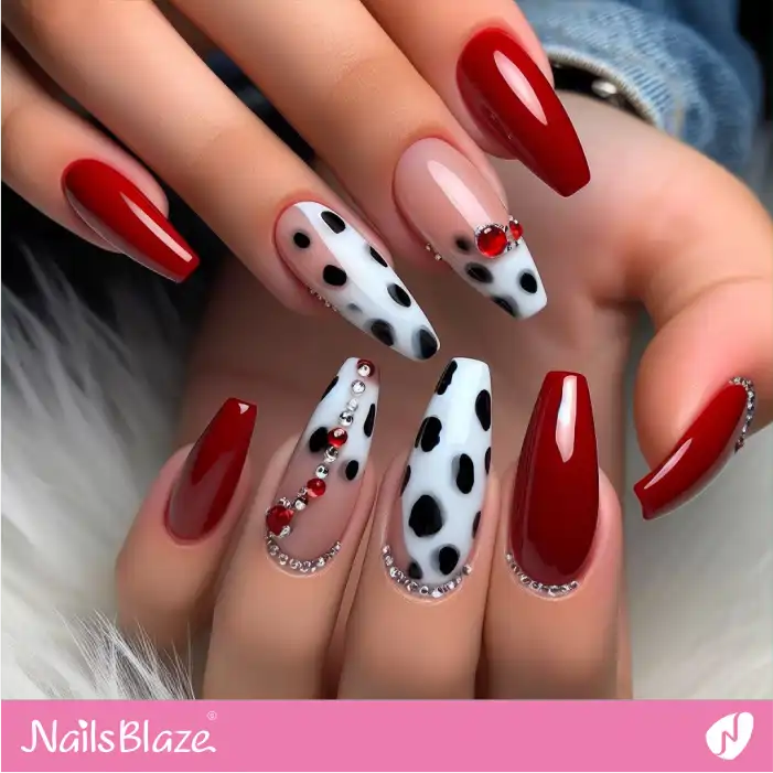 Red and White Dalmatian Print Nails | Animal Print Nails - NB1975